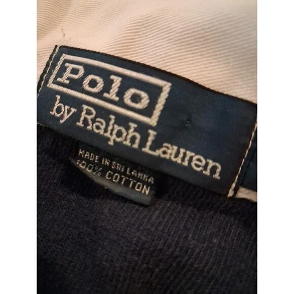 Vintage Polo Ralph Lauren Shirt Mens Large Rugby Long Sleeve Navy Striped - Picture 7 of 7